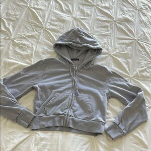 Brandy Melville Women's Light Gray Front Zip Long Sleeves Cropped Hoodie Size S